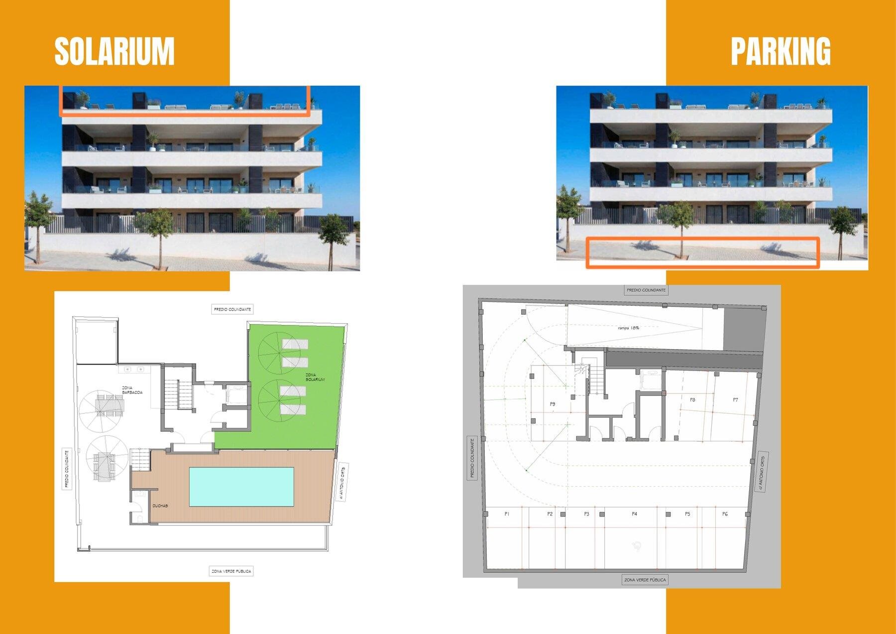 Plan of the rooftop solarium and underground garage