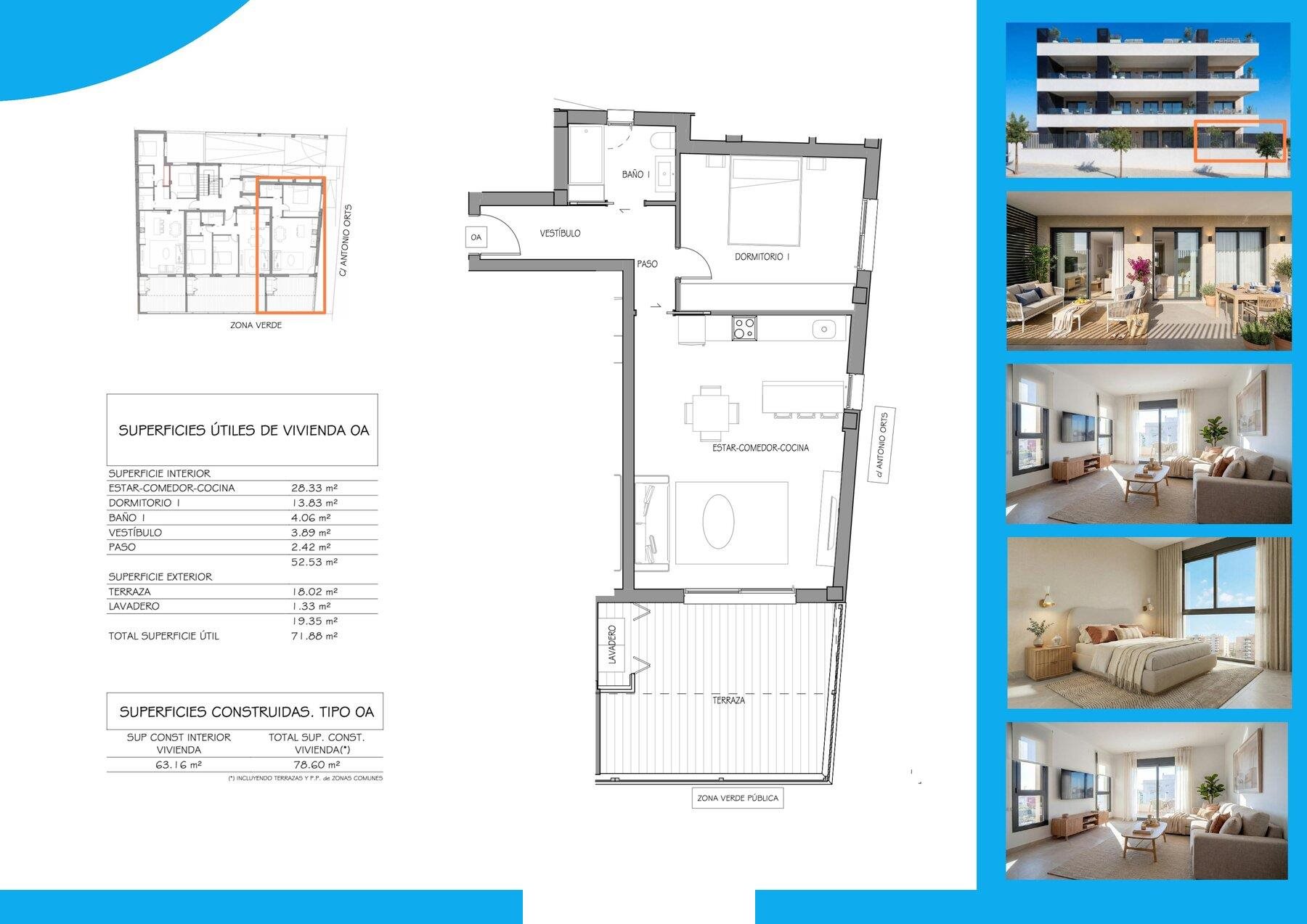 Floor plan of the 1-bedroom type, 78.60 m²