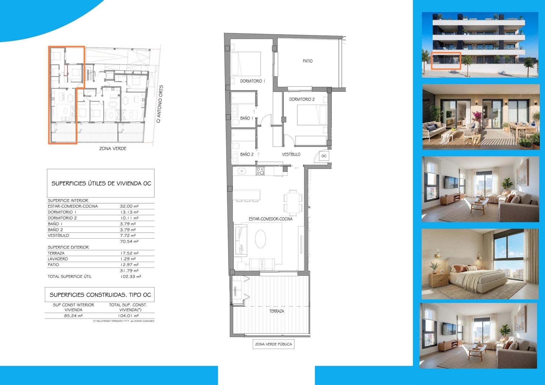 Floor plan of the larger 2-bedroom type, 104.00 m²