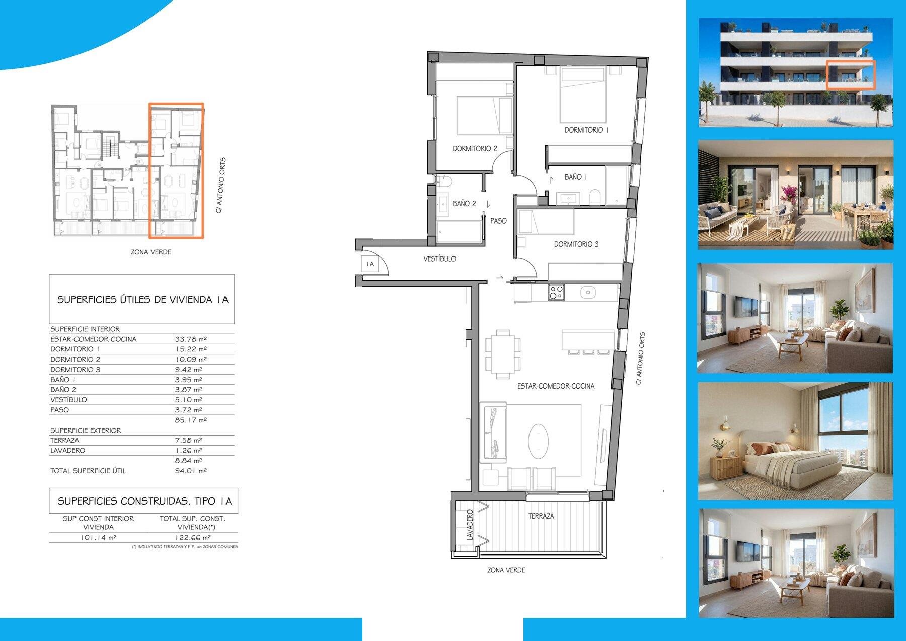 Floor plan of the 3-bedroom type, 122.66 m²