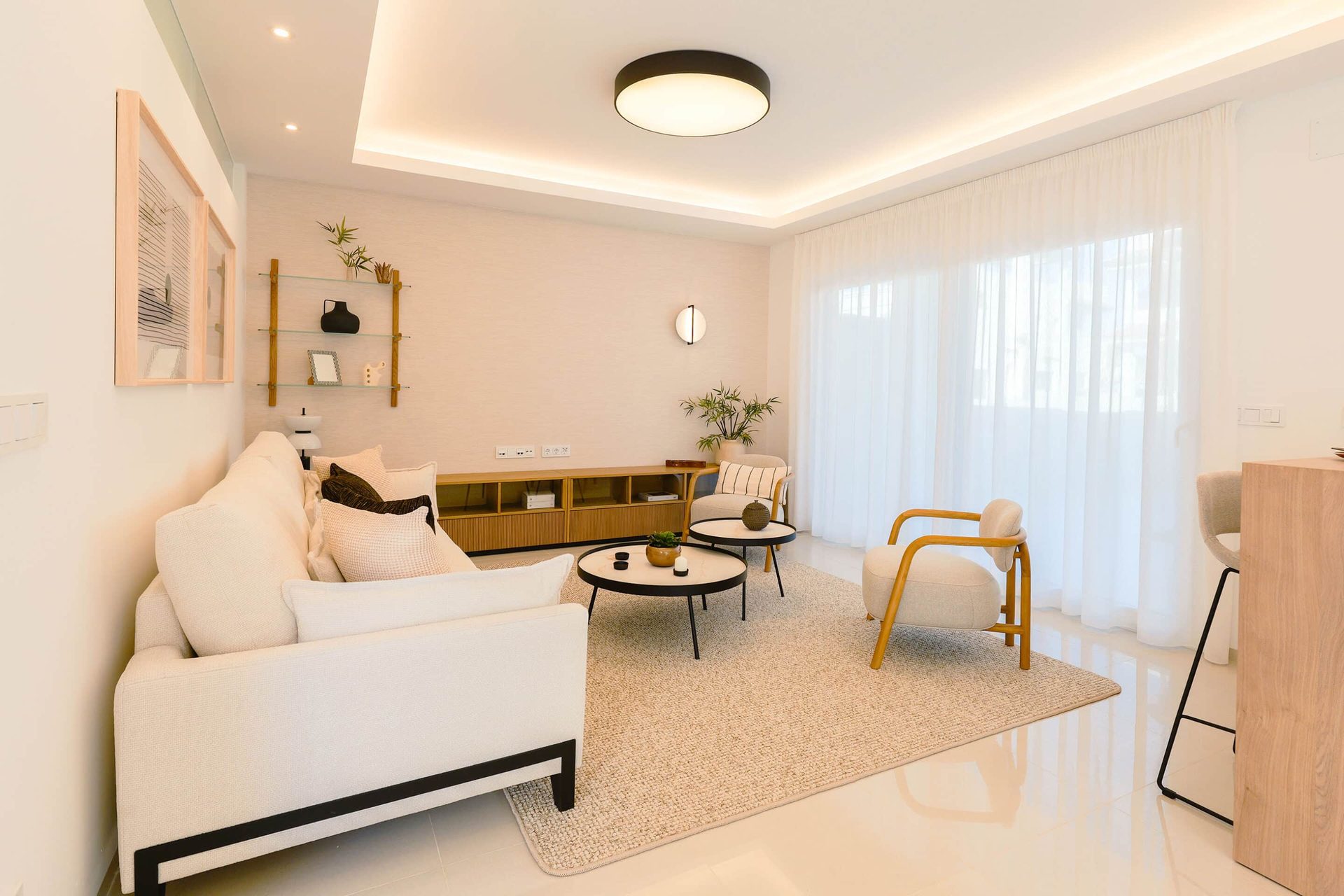 Living-dining area of the show apartment