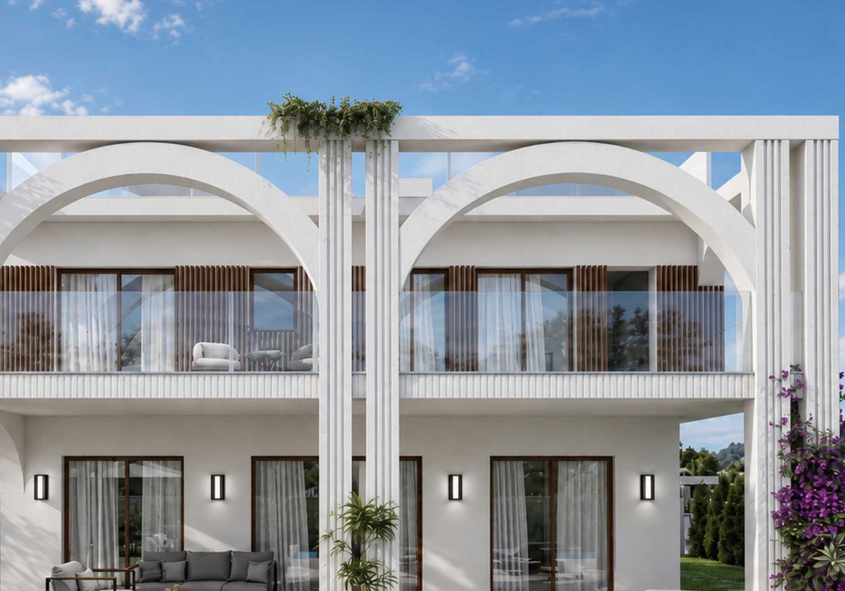 Facade of the villa with balcony (visualisation)