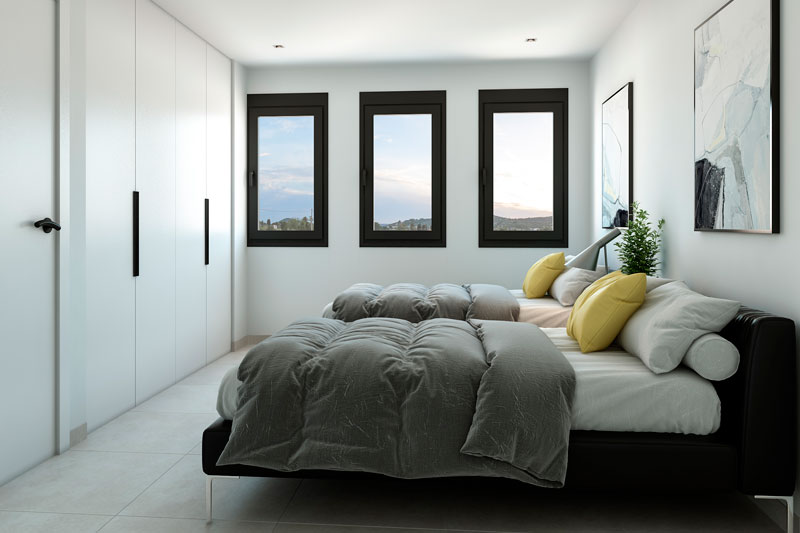 Second bedroom with fitted wardrobes, visualisation