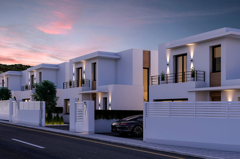 Row of houses in the evening, visualisation