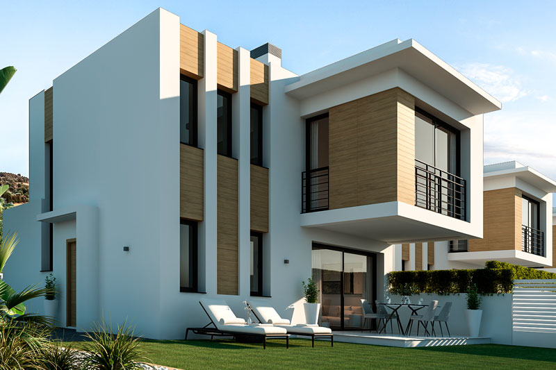 House with terrace and garden, visualisation