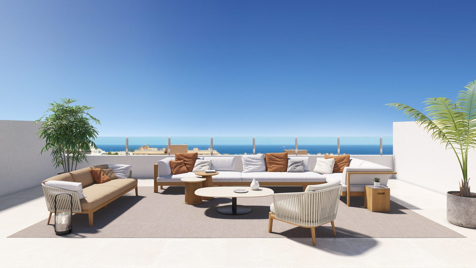 Penthouse mit Rooftop-Terrasse am Meer – Terrasse mit Loungebereich