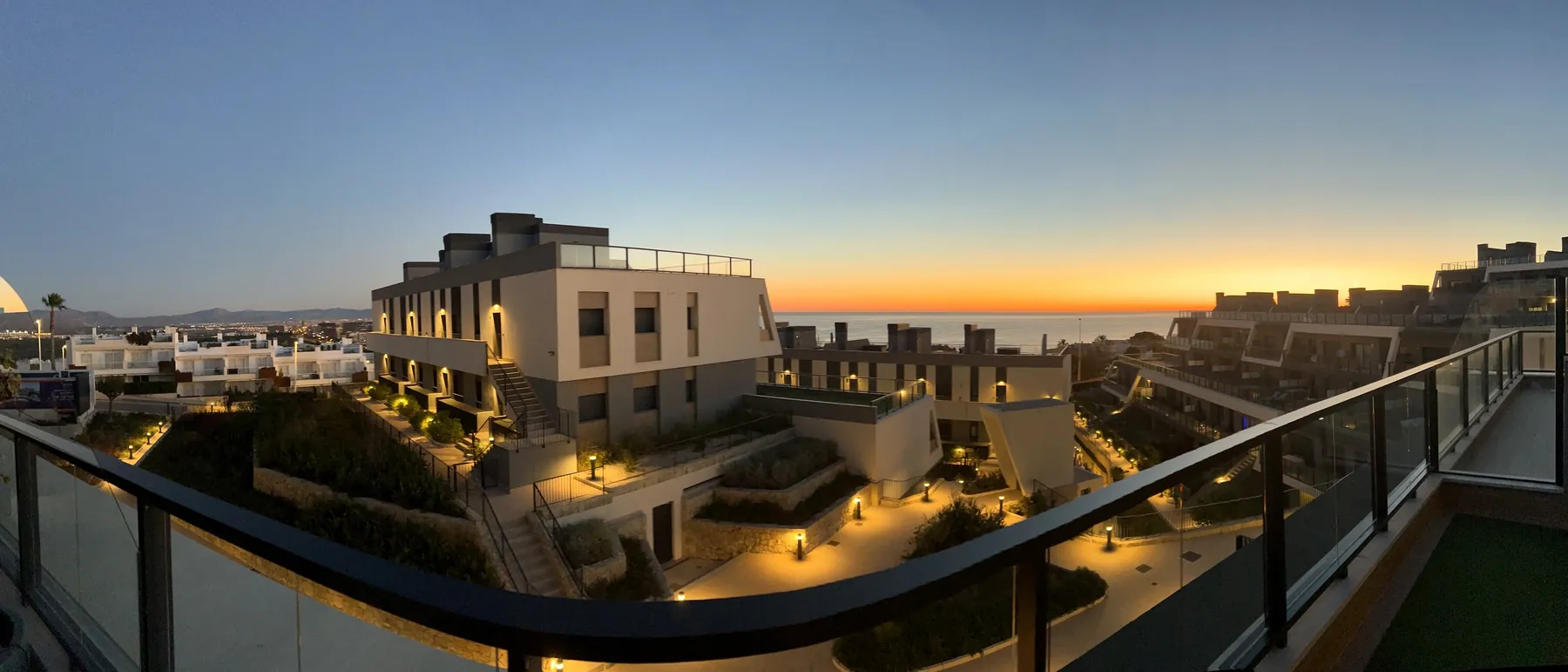 Residential complex at sunset