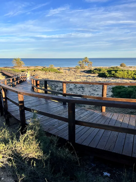 Holzsteg mit Blick aufs Meer