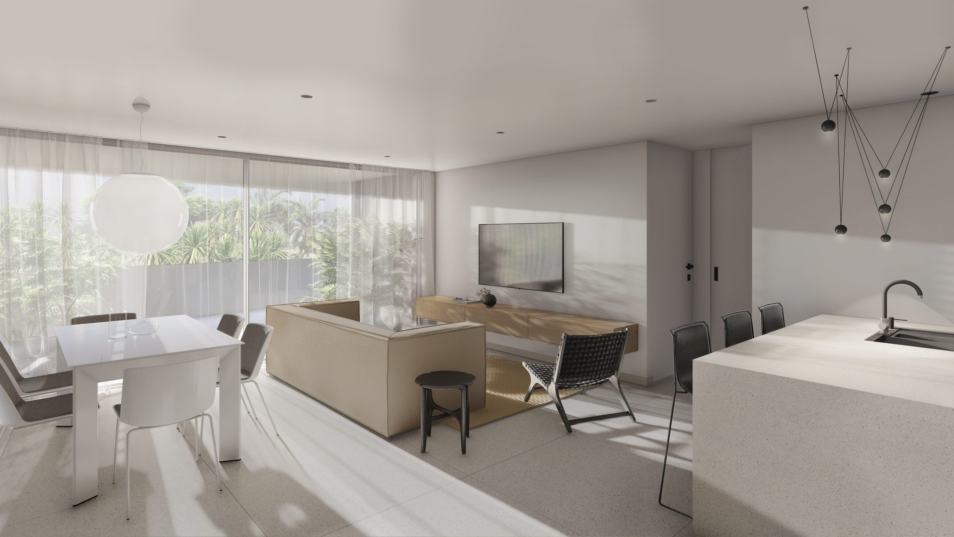Penthouse met dakterras en ondergrondse garage – woongedeelte van het modelappartement