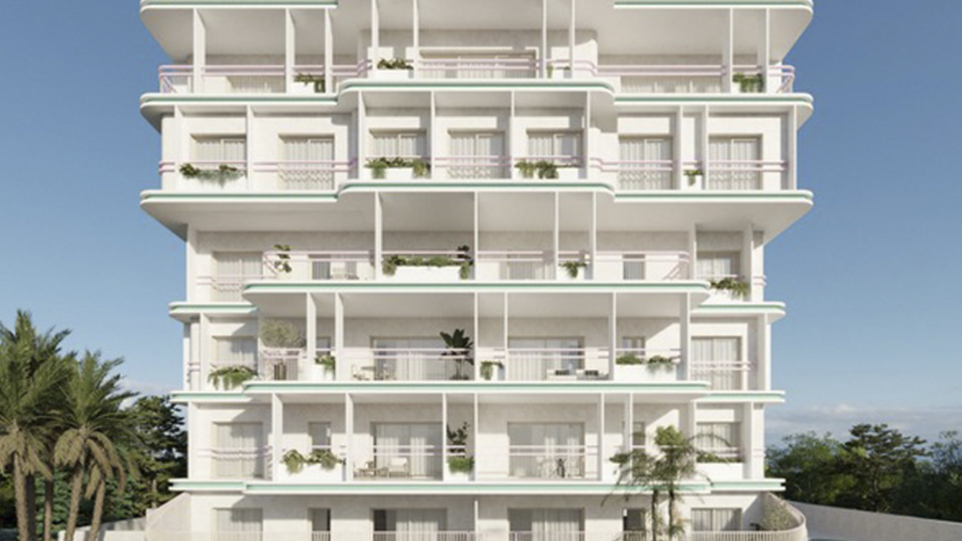 Facade of the development with balconies, visualisation