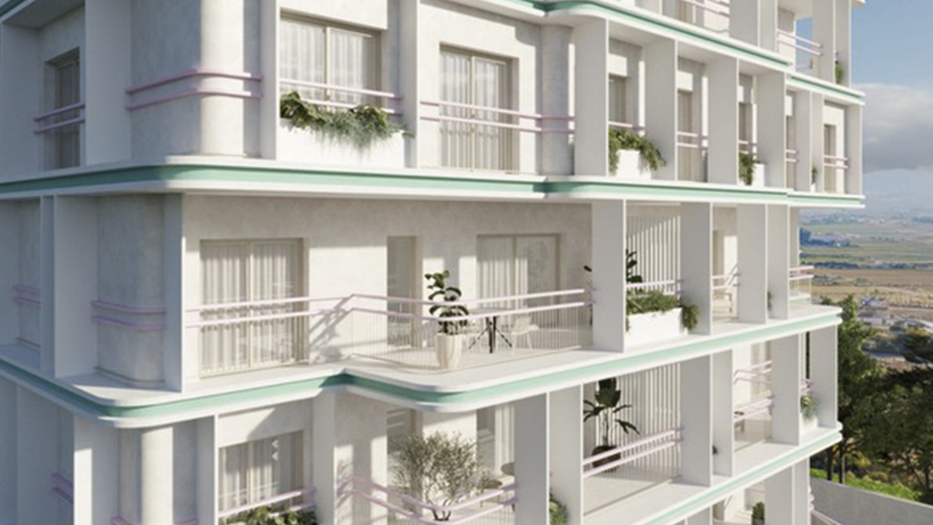 Facade detail with terraces, visualisation