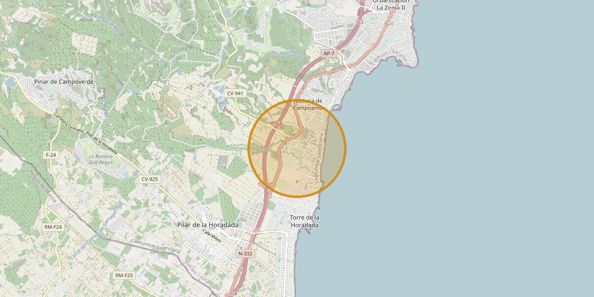 Overview map Pilar de la Horadada, Mil Palmeras – Town