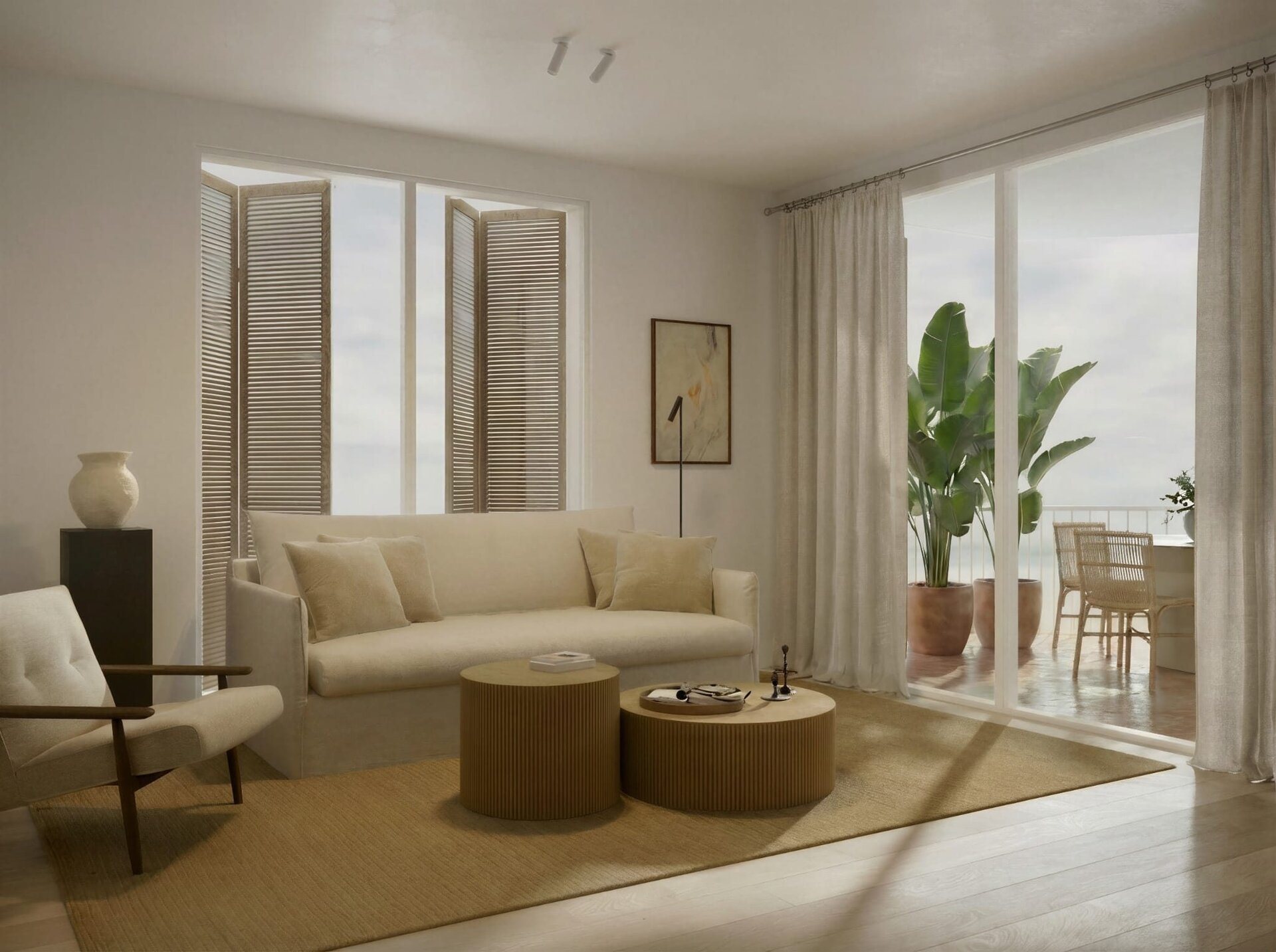 Vakantieappartement met parkeerplaats – woongedeelte van het modelappartement