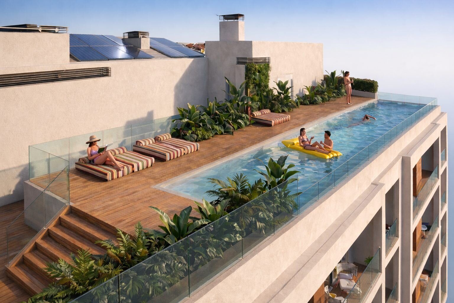 Vakantieappartement aan zee – zwembad op het dak met zonneterras