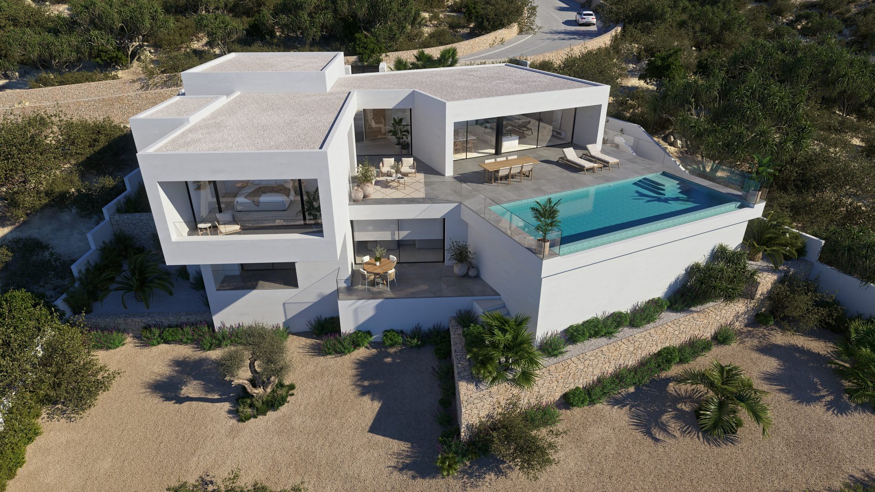 Dem Terrain angepasste Architektur