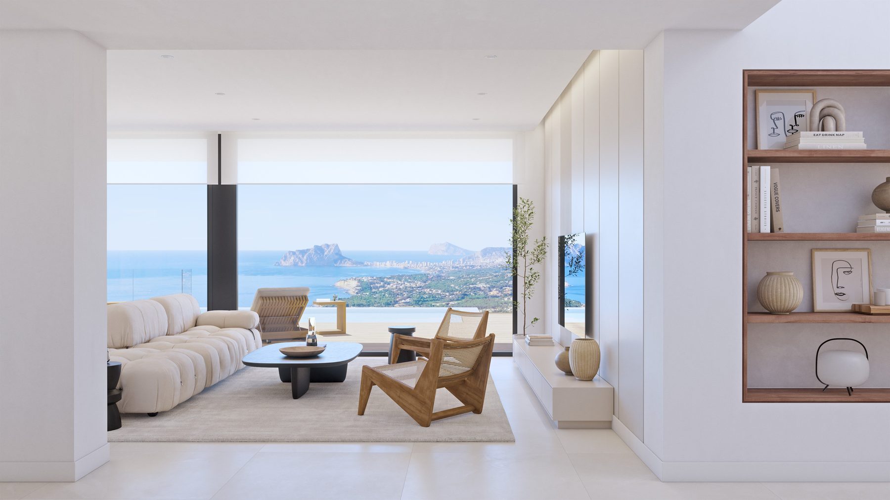 Minimalist joinery with an open view of the sea