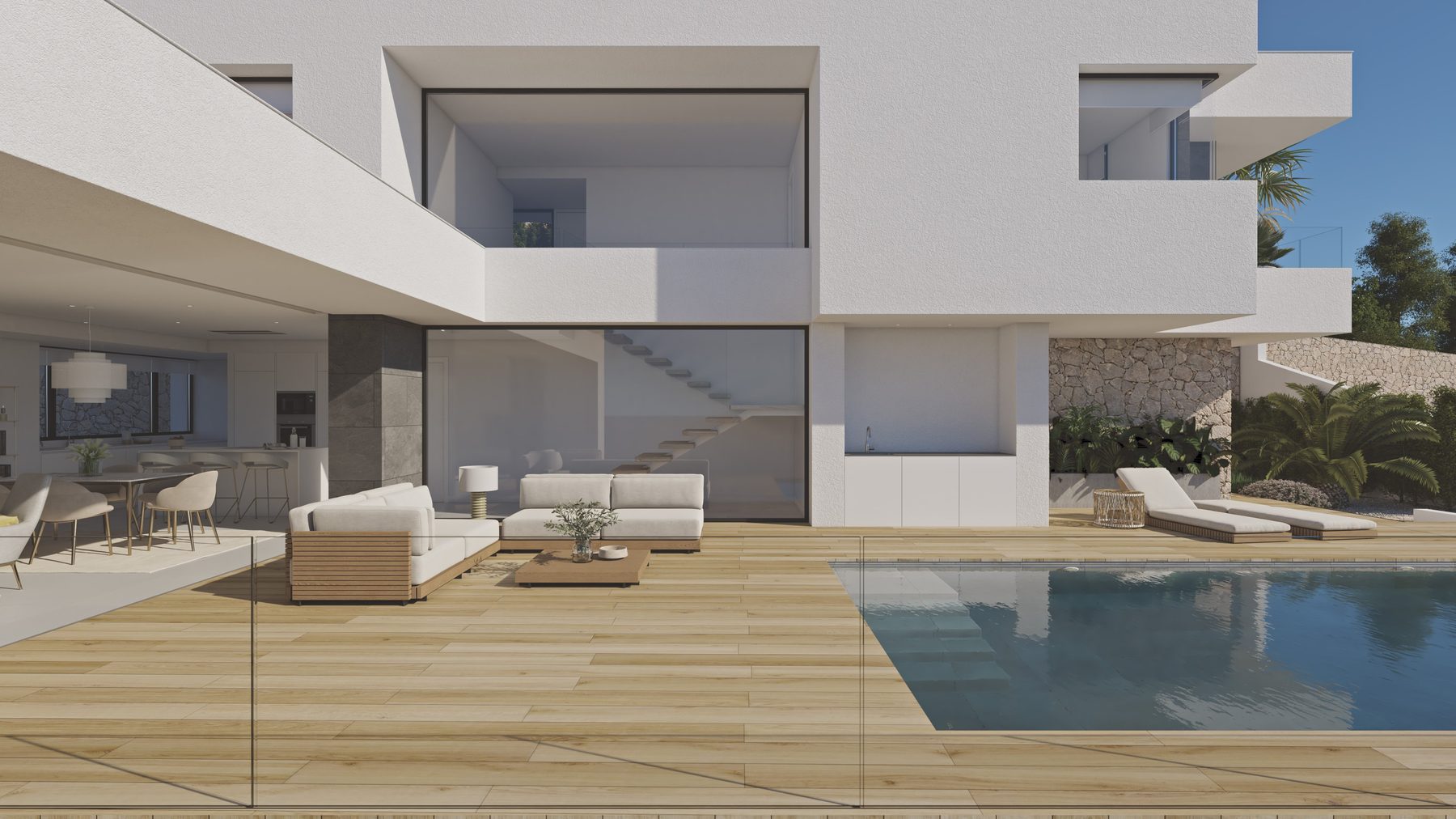 Mediterranean stone architecture, gardens and white façades
