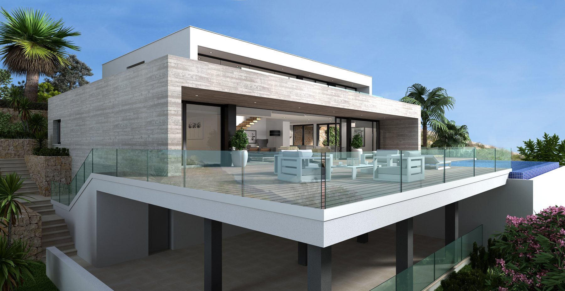 Eine gestaffelte Architektur, die sich elegant an das Gelände anpasst
