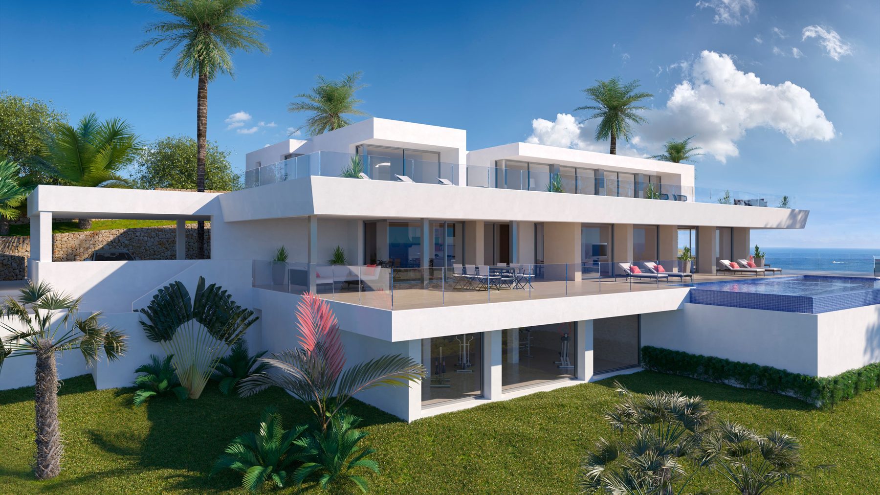 Floor-to-ceiling windows flood the villa with light