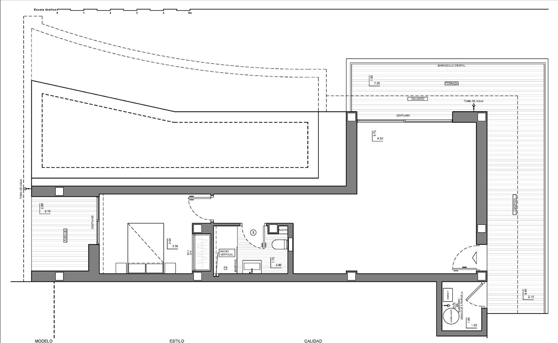 Plano 3 de Villa soleada con piscina infinity