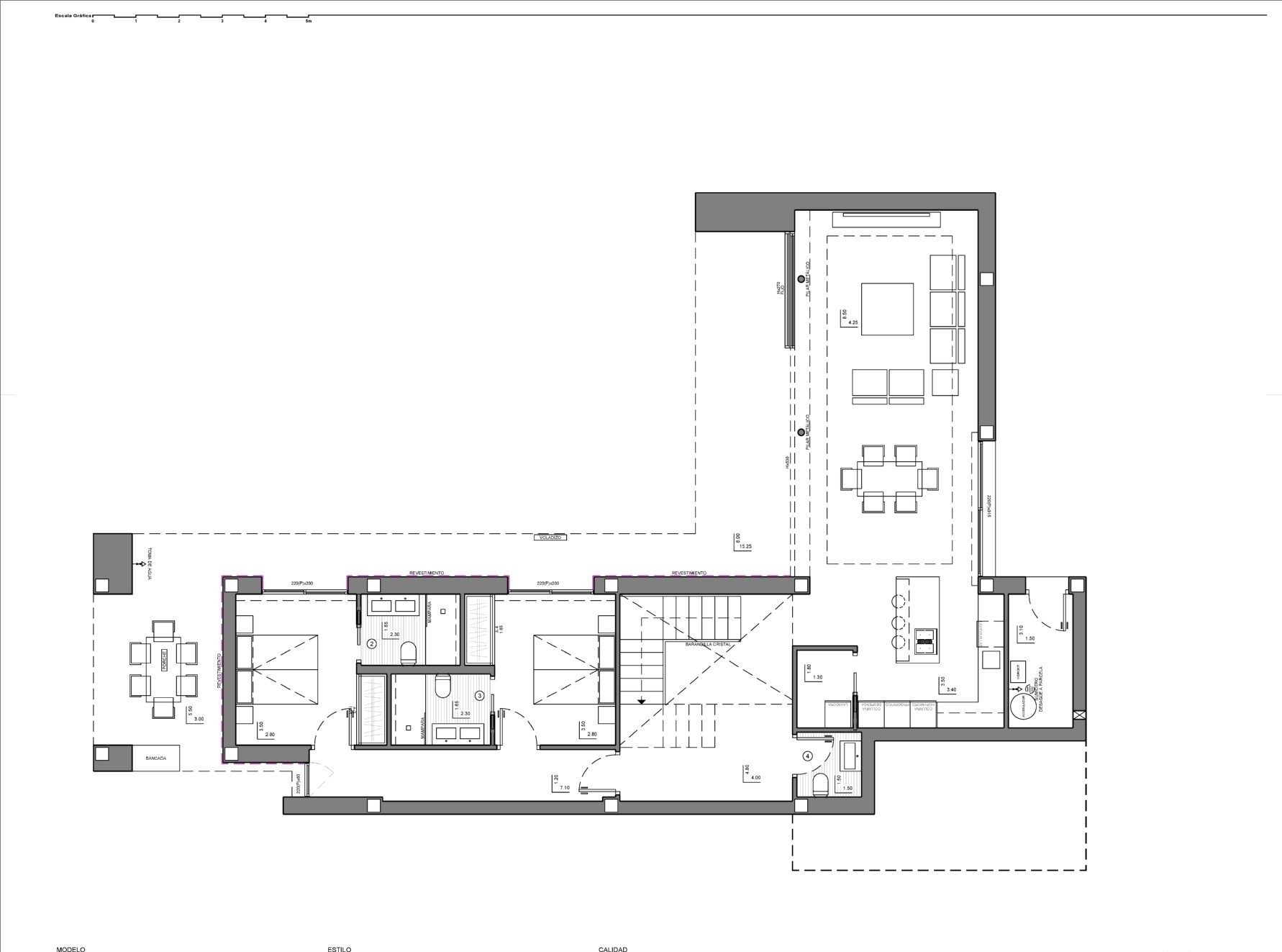 Plano 3 de Villa con terraza privada y tres dormitorios