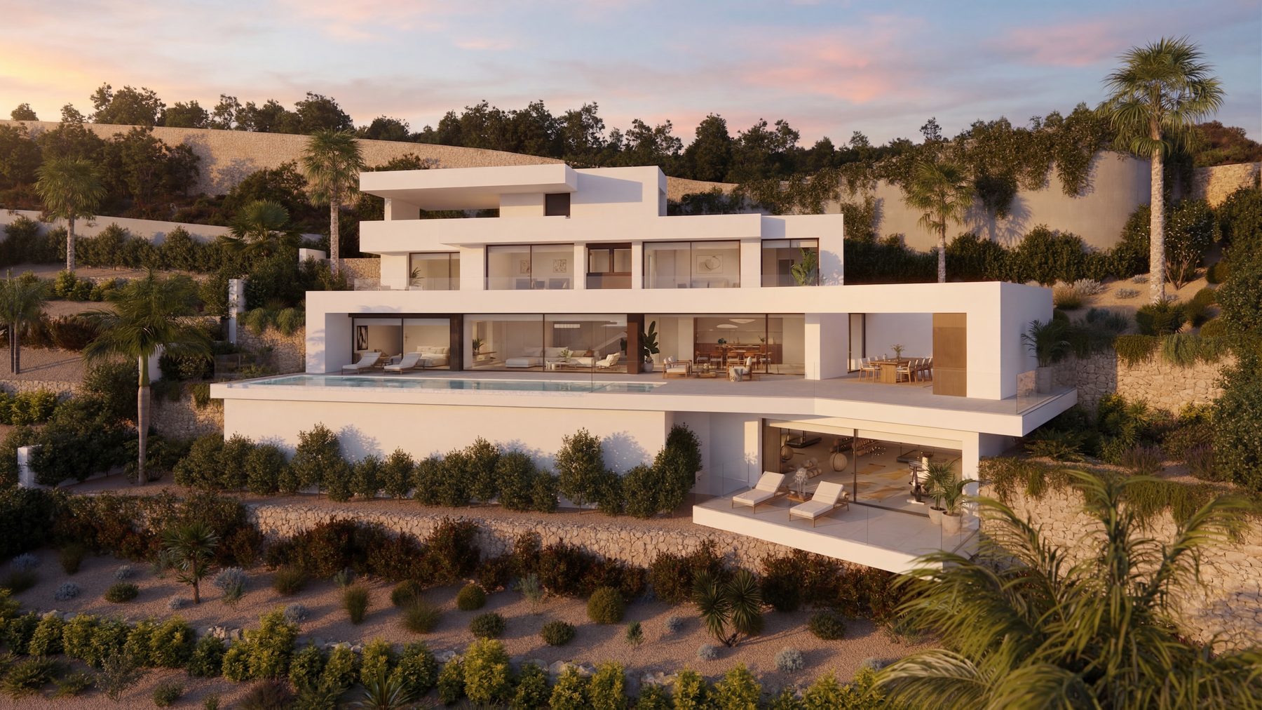 An architecture of clean volumes that highlights the power of the landscape