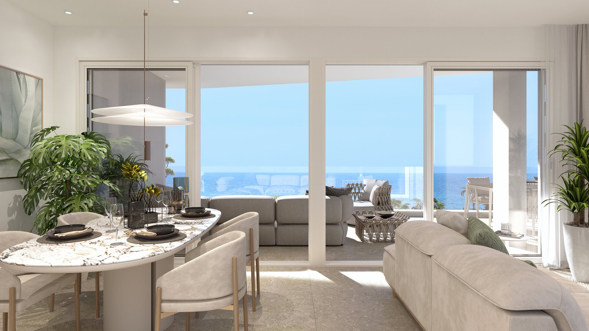 Vakantieappartement met zeezicht – woon- en eetkamer met zeezicht