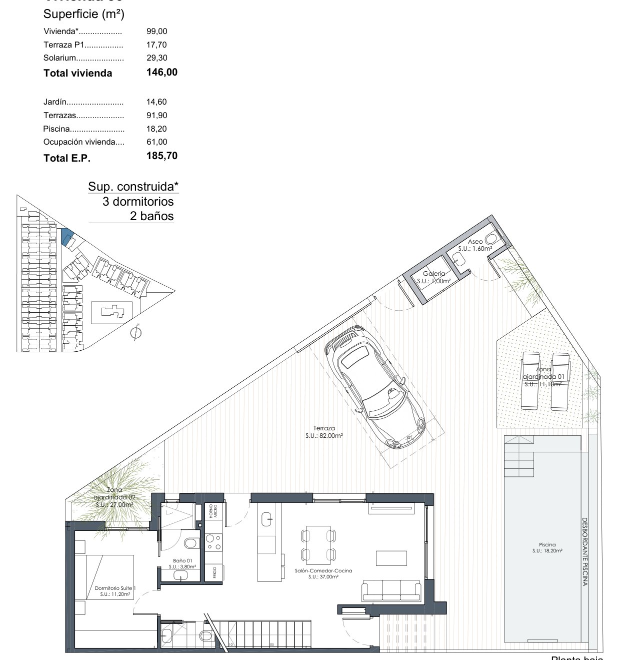 Floor plan with plot (185.70 m²)