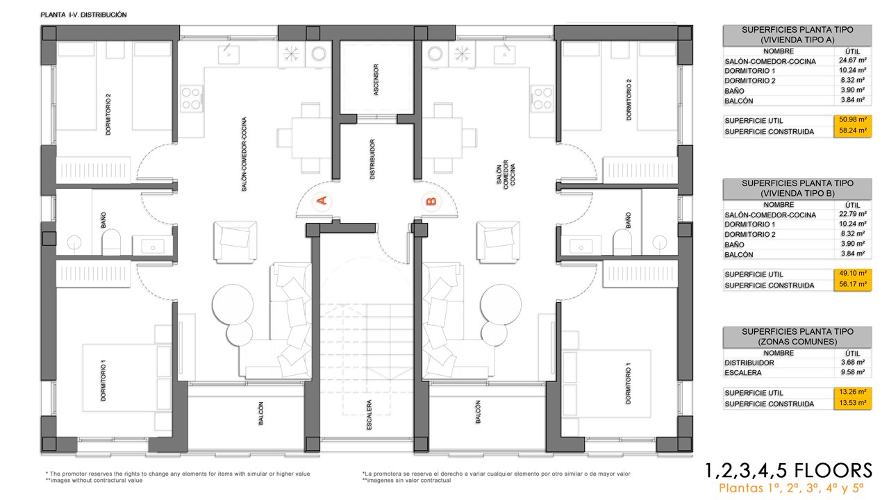 First to fifth floor