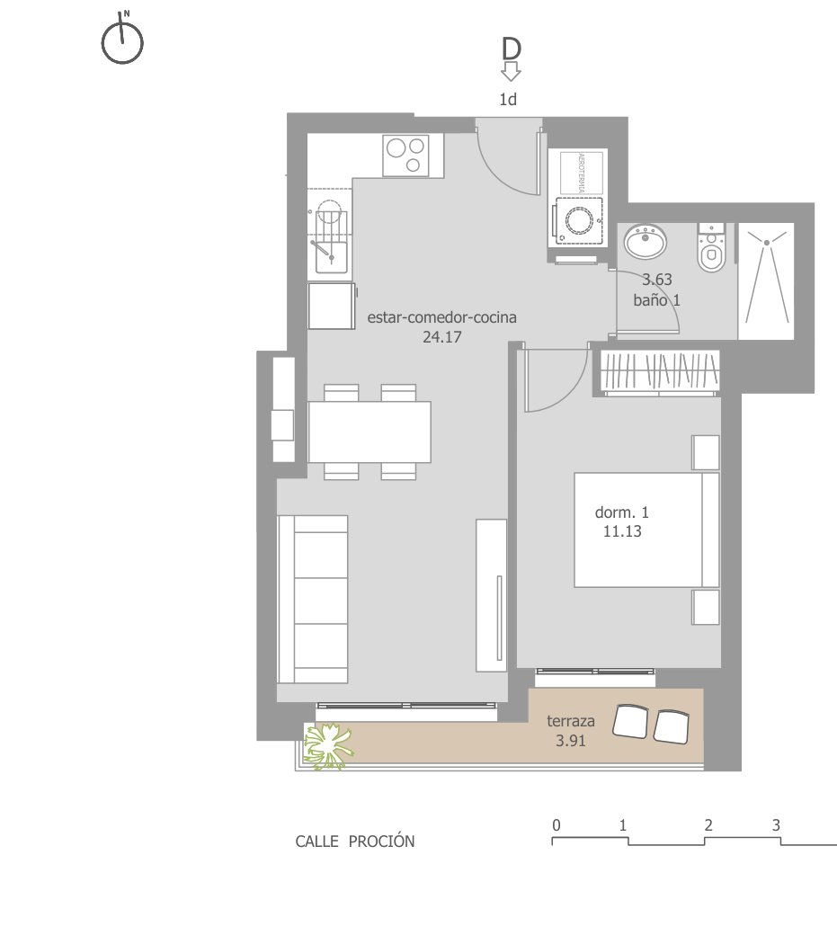 Floor plan – 1 bedroom, 50.41 m² (1st floor)
