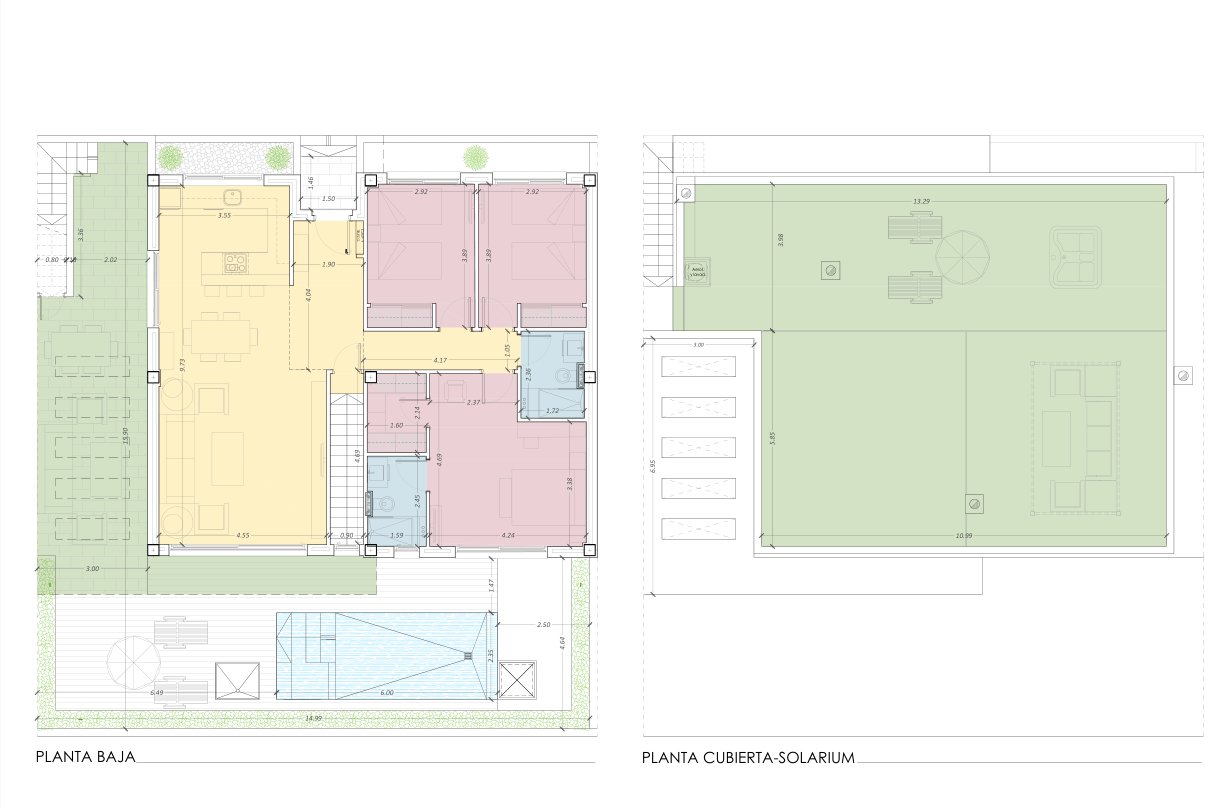 Floor plan: ground floor, solarium and pool (developer plan)