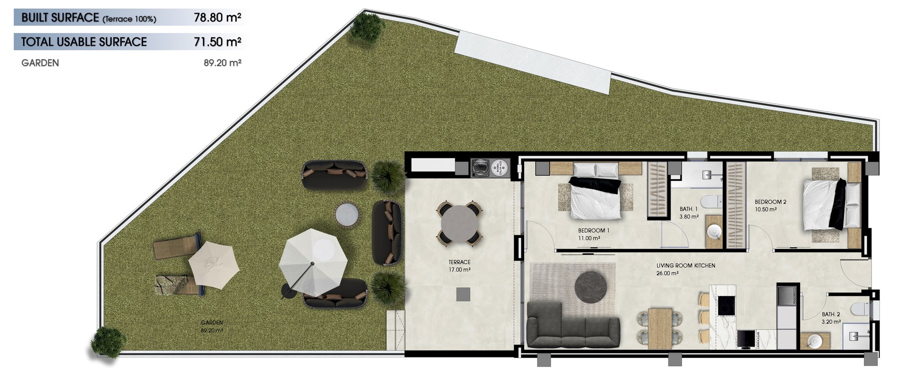 Floor plan (type per plan, 78 m² built area)