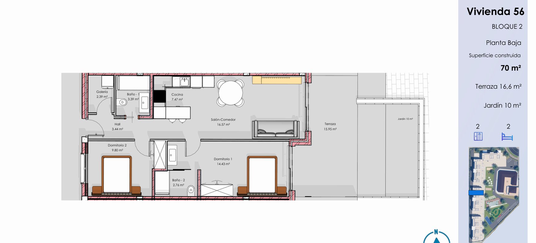 Floor plan – example ground floor, 70 m²