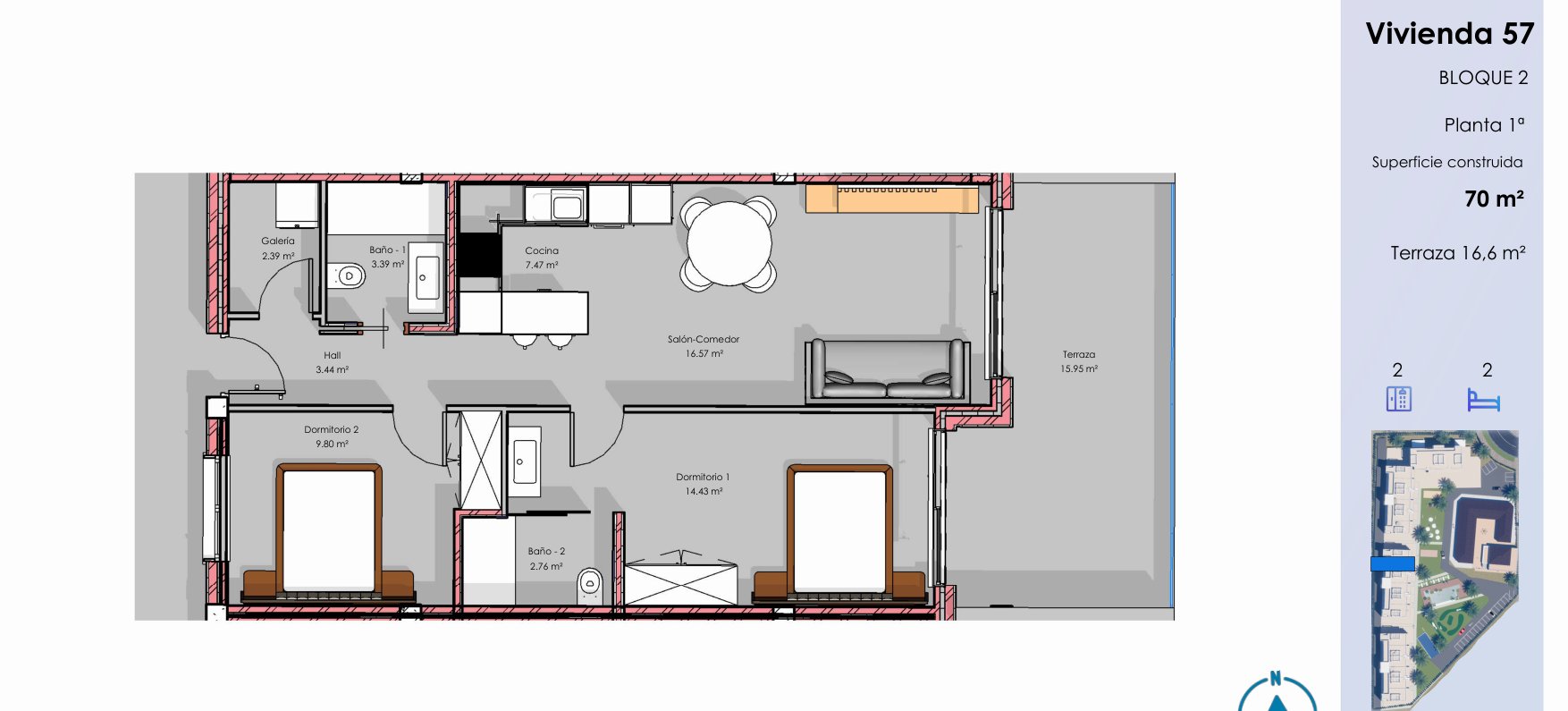 Floor plan – example upper floor, 70 m²