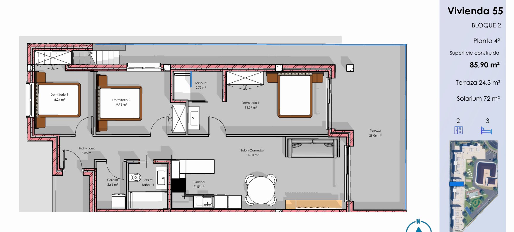 Floor plan – example top floor, 85.9 m²