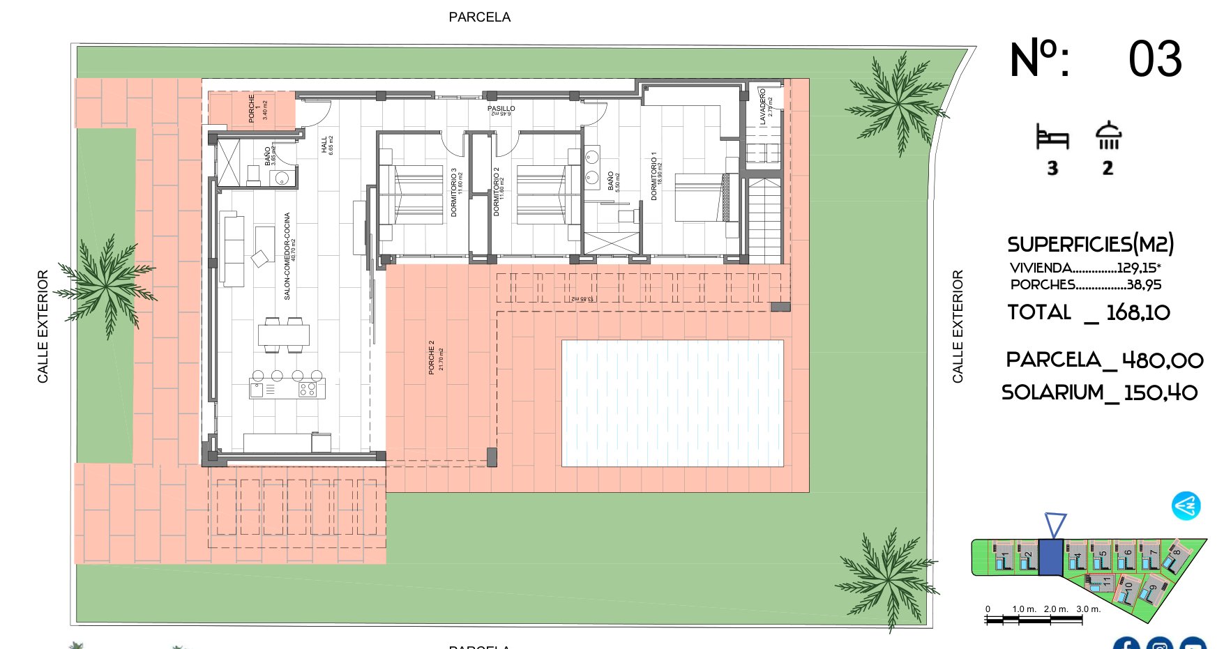 Floor plan – example plot 3 (living space 129.15 m²)