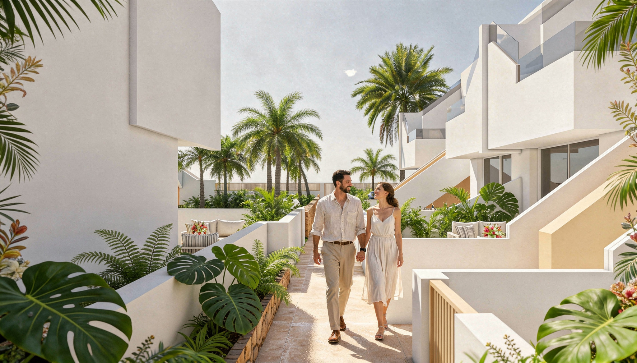 Palm-lined walkway within the development (visualisation)