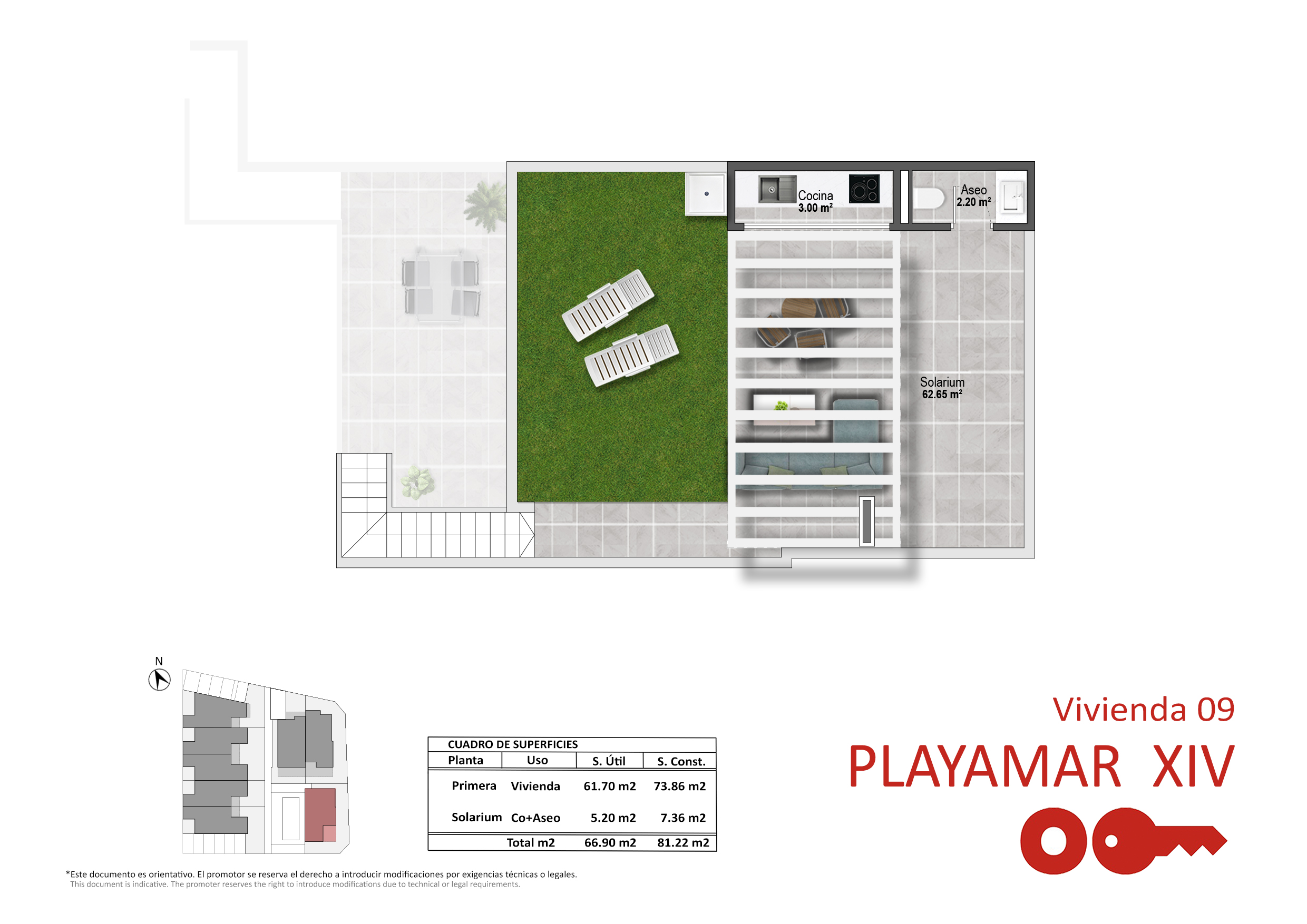 Floor plan of the top-floor apartment with solarium