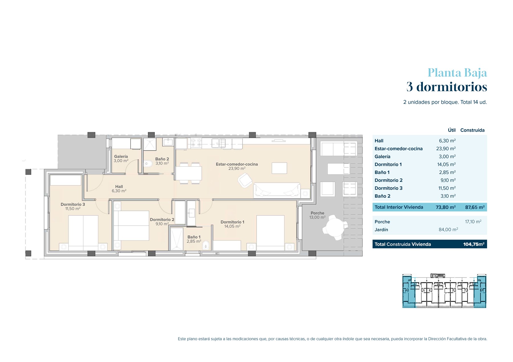 Example floor plan: ground floor apartment with 3 bedrooms