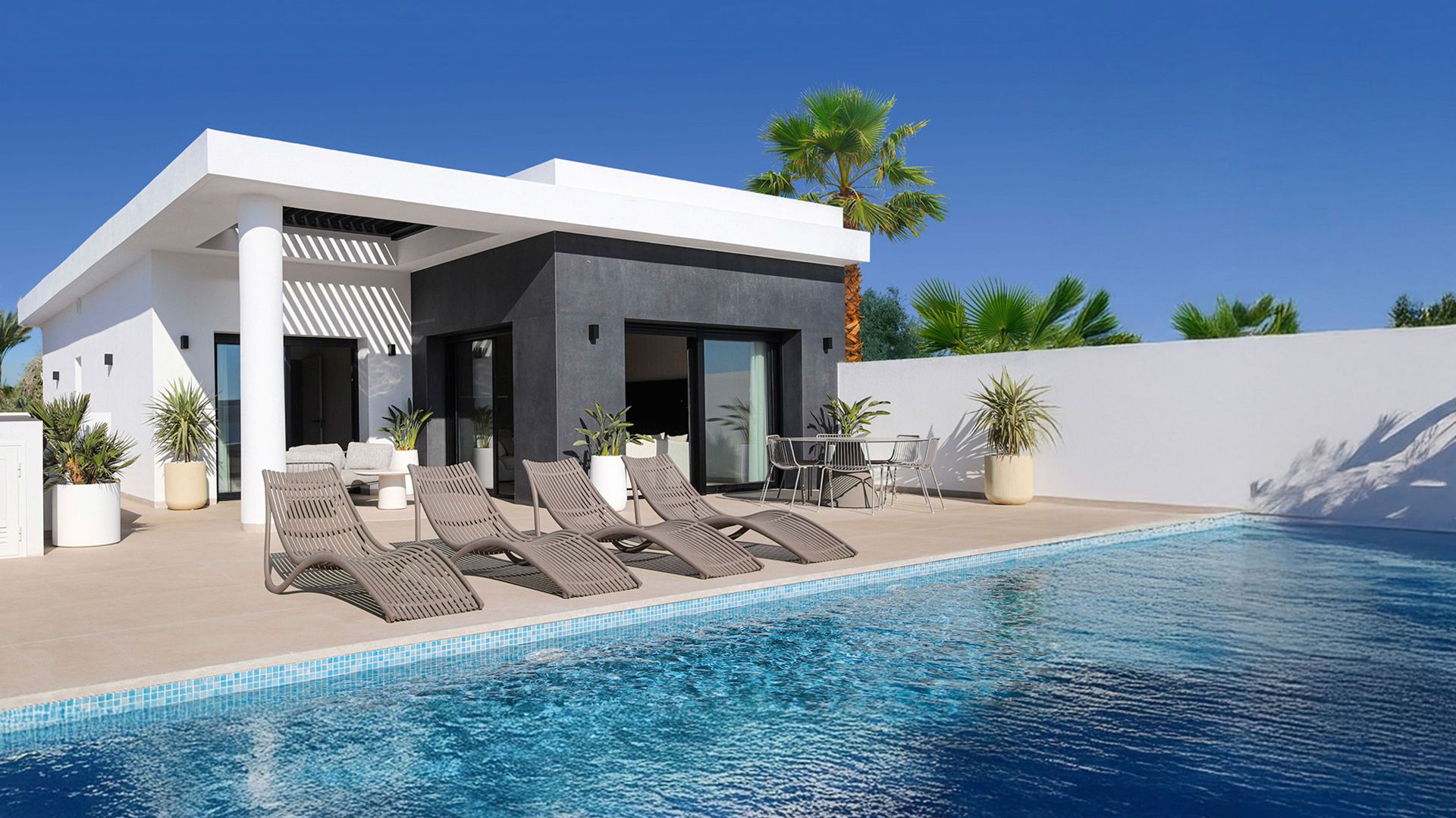 Villa with pool and sun loungers