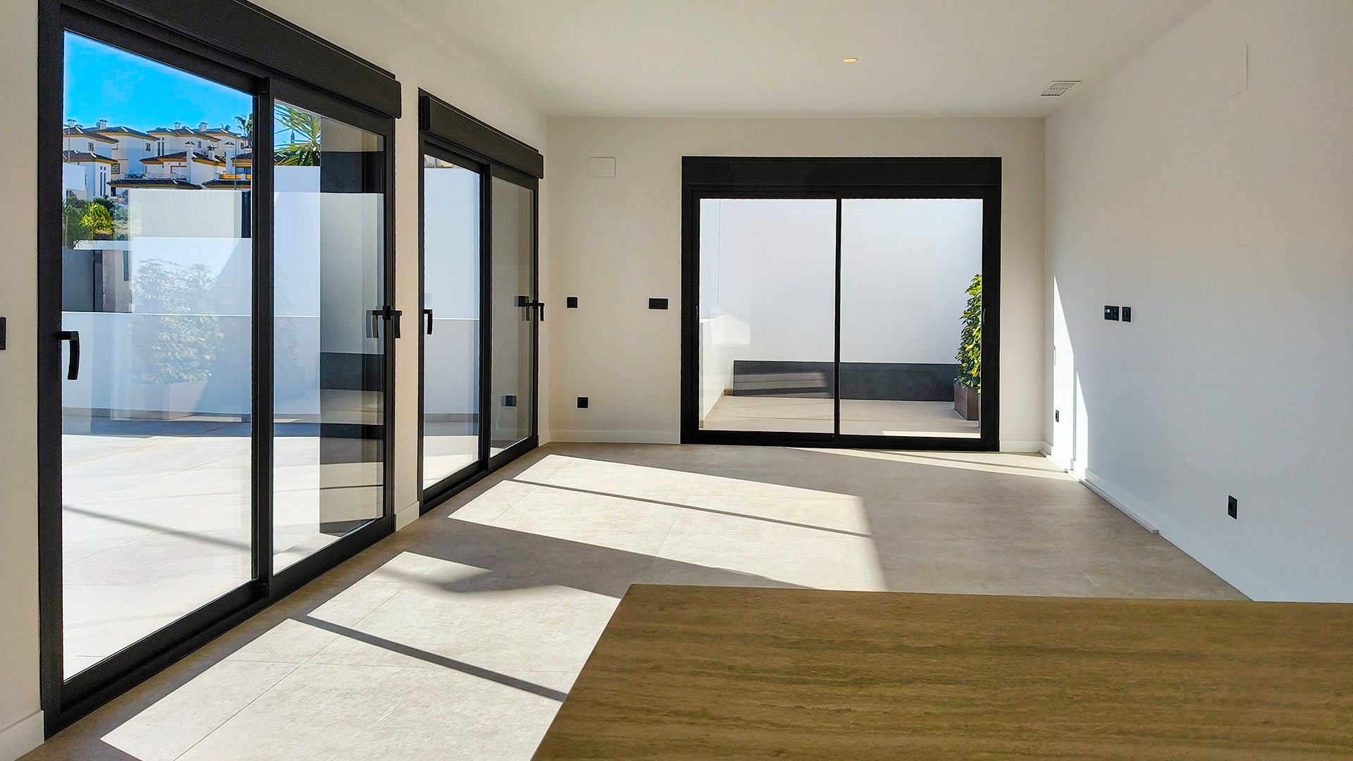 Living area with sliding glass doors