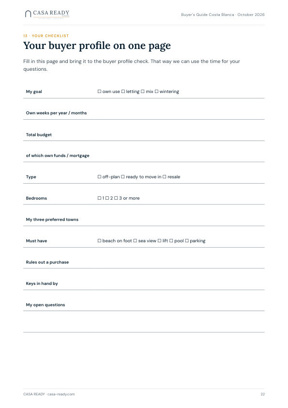 Buyer checklist to fill in
