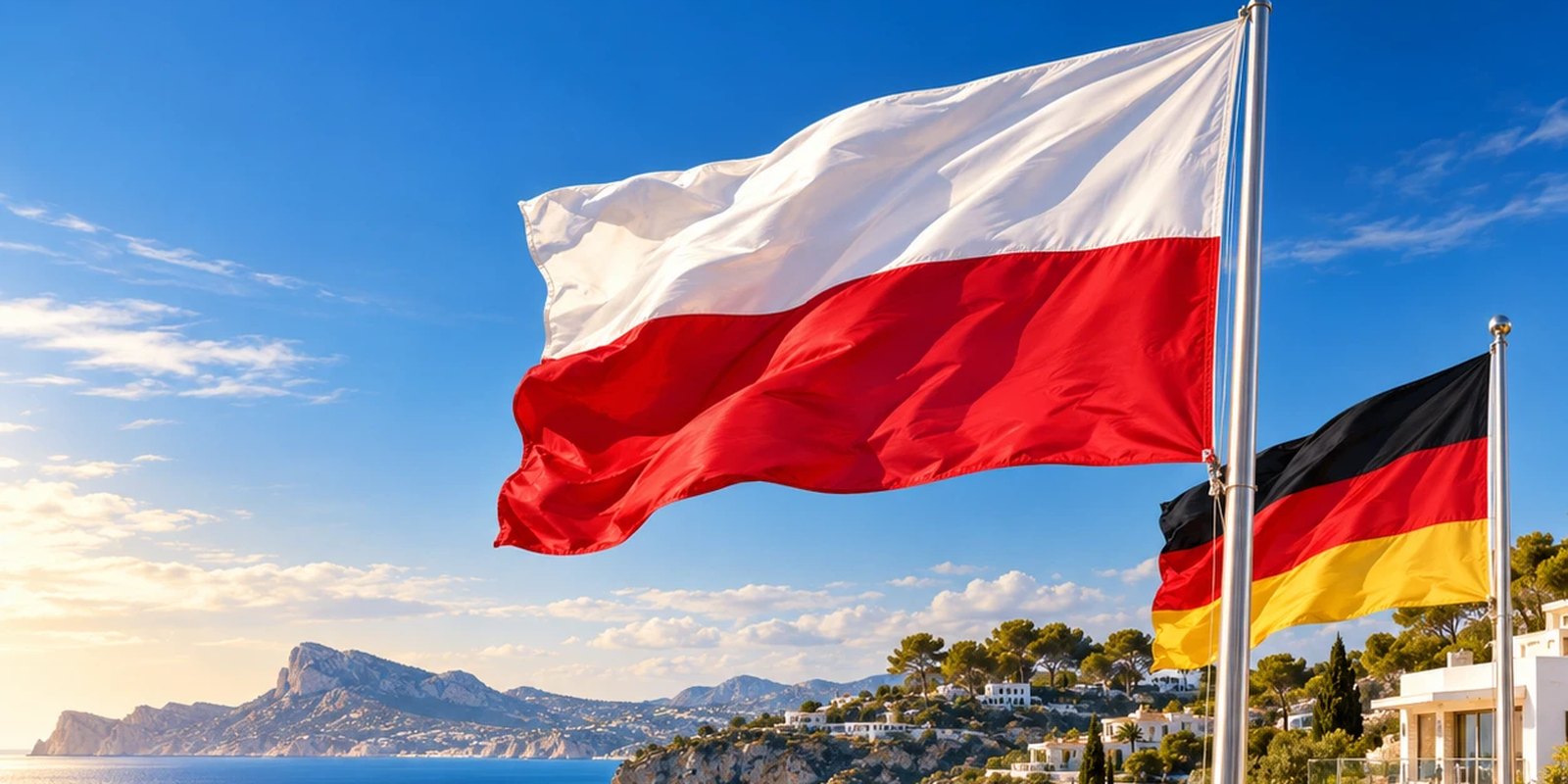 Flaggen Polens und Deutschlands an der Küste der Costa Blanca