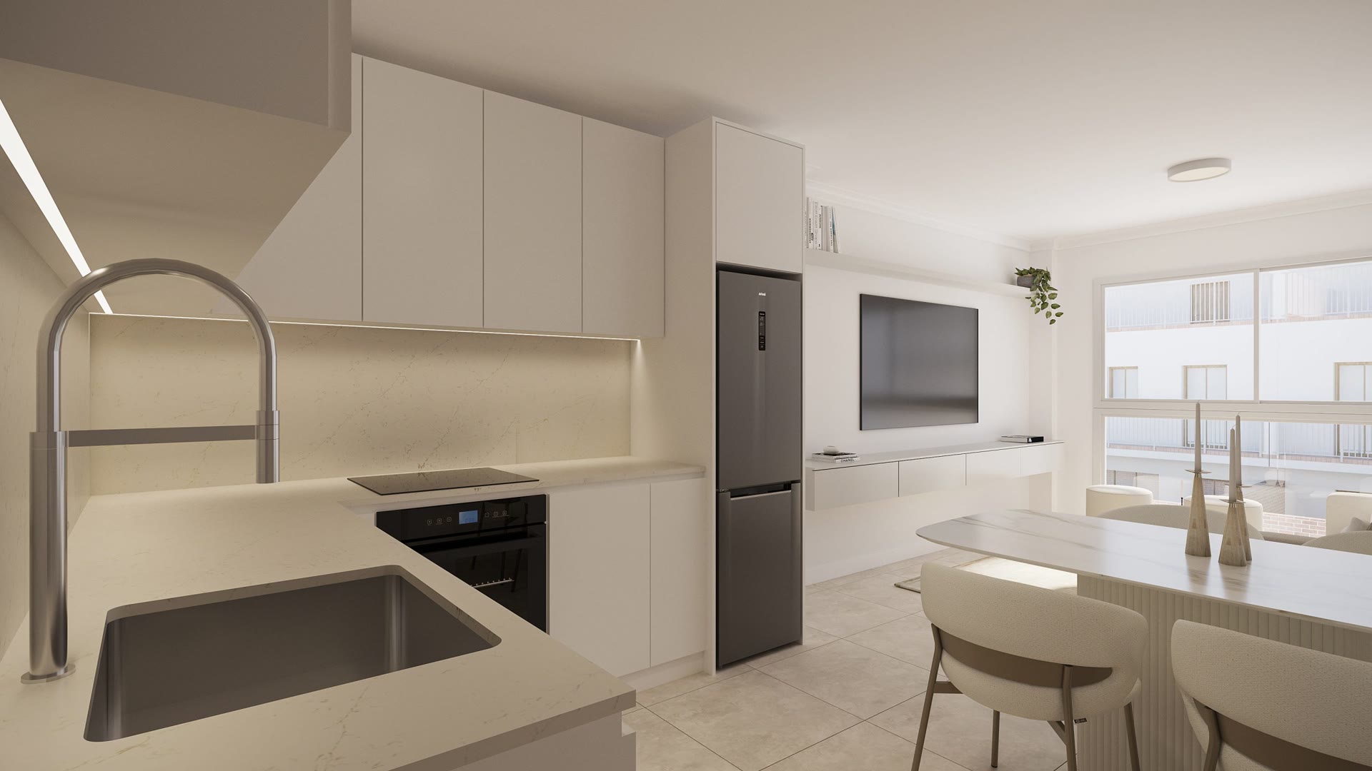 Living area with kitchen, visualisation