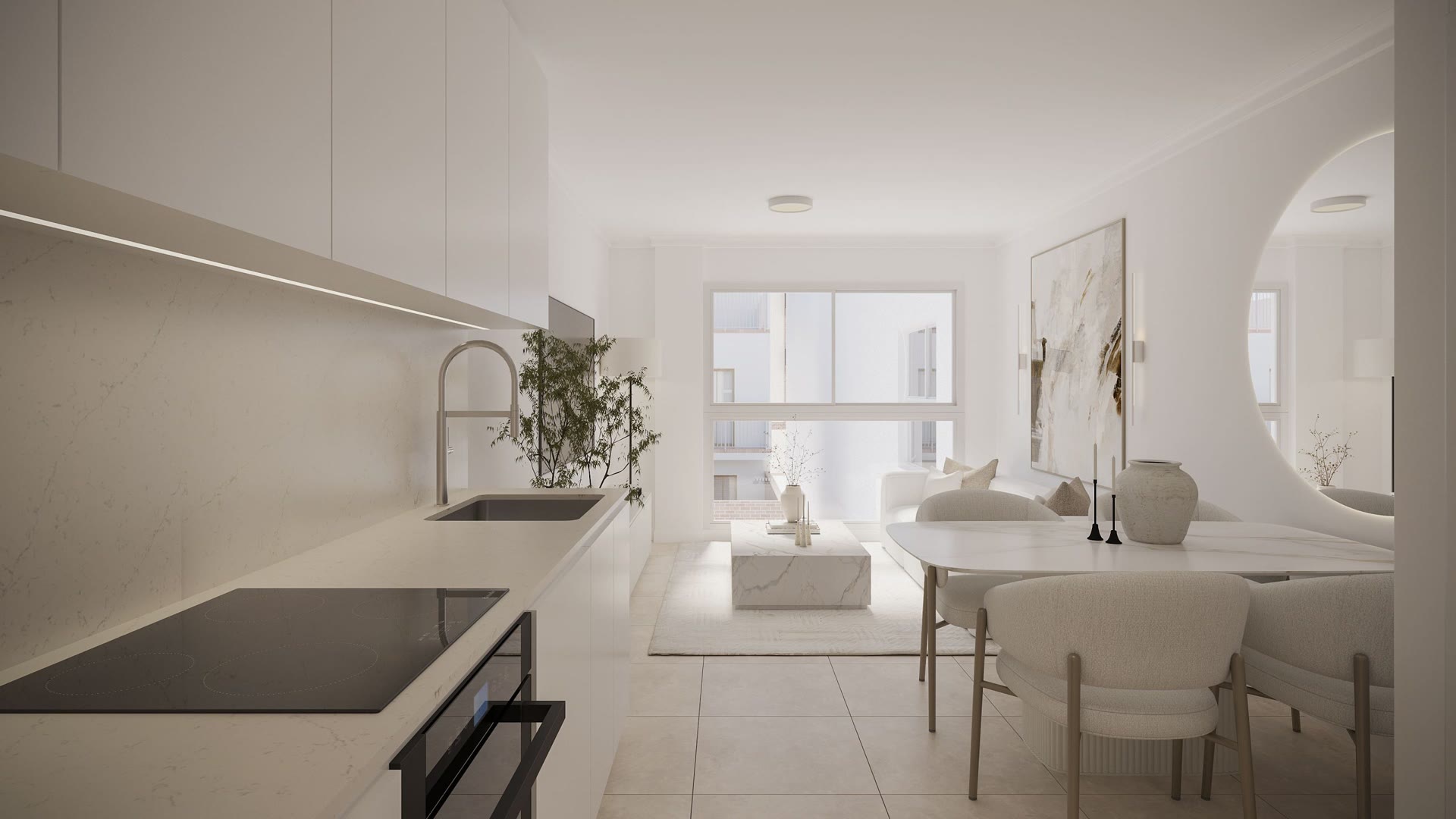 Living area with kitchen, visualisation