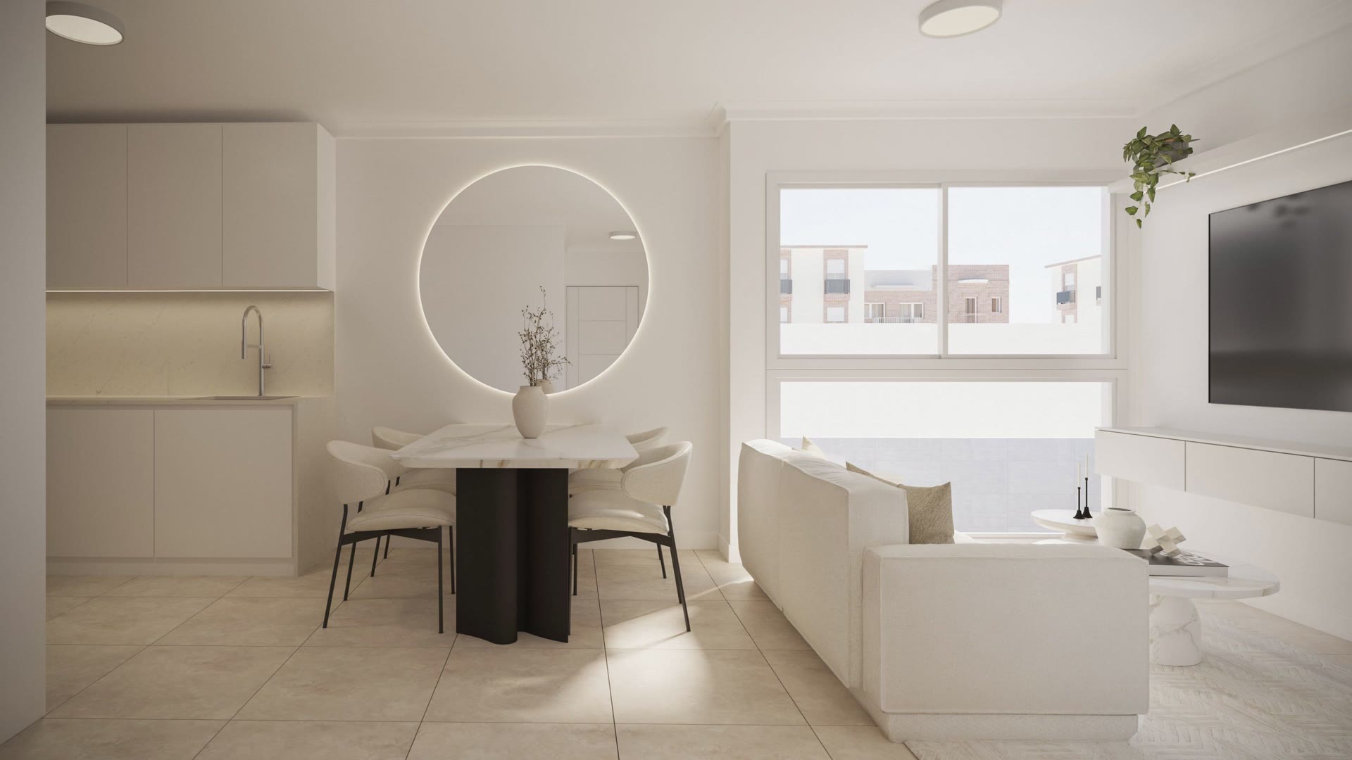 Living area with kitchen, visualisation