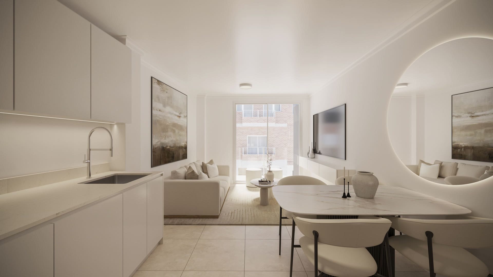 Living area with kitchen, visualisation